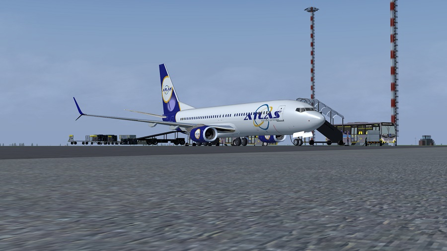 Deboarding and unloading of the Boeing 737-800 after flight AVA1773 from EDDF to EKYT.